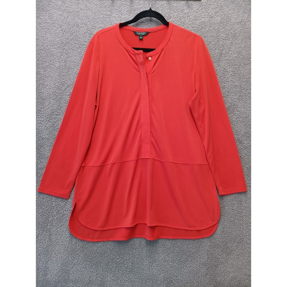 Lauren Ralph Lauren Women's Red Long Sleeve Blouse Tunic Top Size XL Office